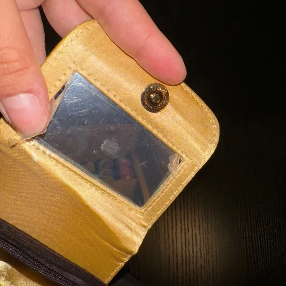 Yves Saint Laurent VINTAGE Clutch Purse Comes w/a mini mirror Classic Brown&Gold - Picture 7 of 8